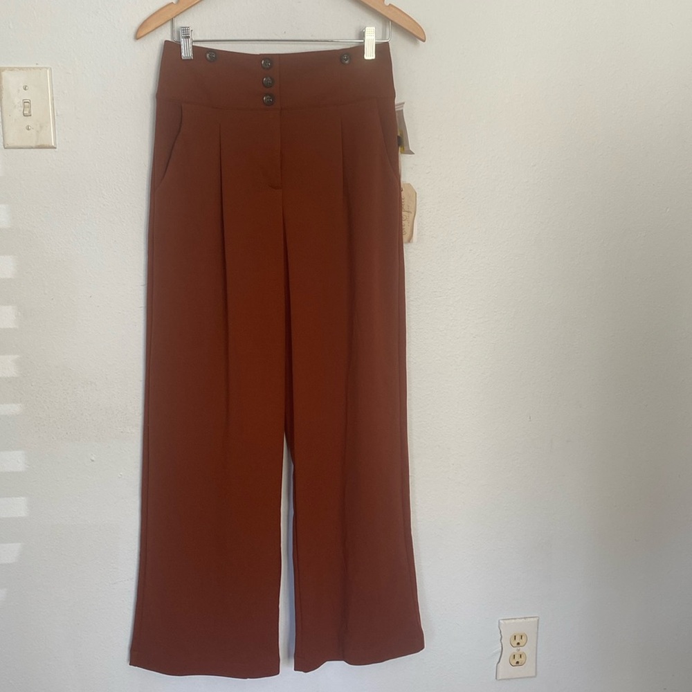 Wide-Leg High-Waist Pants - Brown